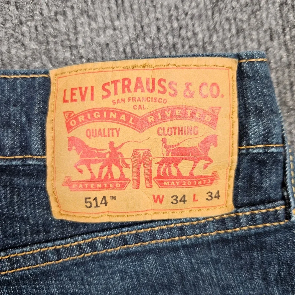 Levis 514 Jeans Men's 34x34 Straight Fit Blue Denim Dark Wash Stretch Casual